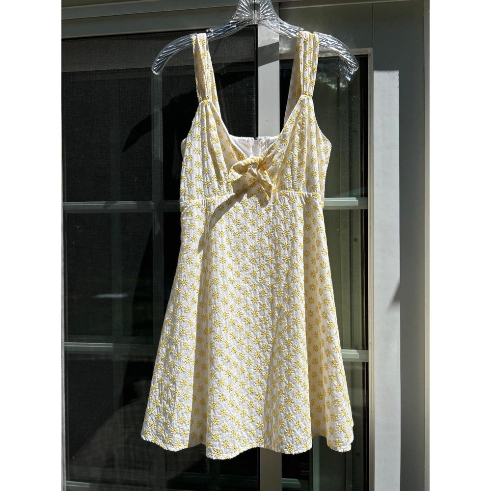 Blue Rain Francesca's Yellow White Floral Embroidered Mini Sundress Size Small